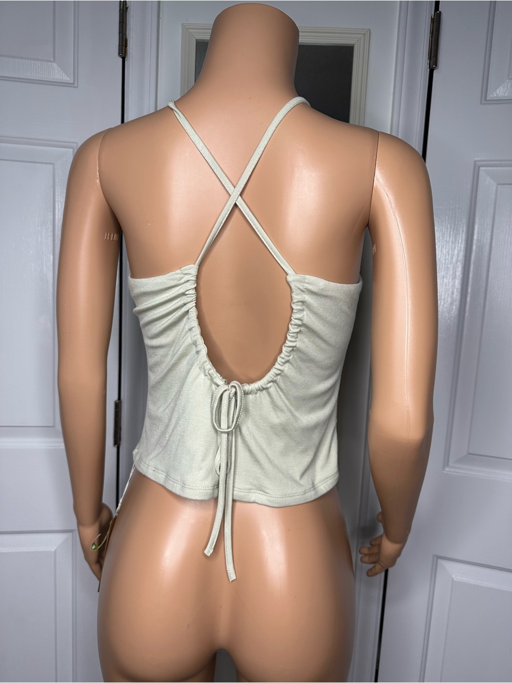 OGL Tie Back Bandless Crop Bra Tank Top Soft Lily Large - Picture 5 of 6